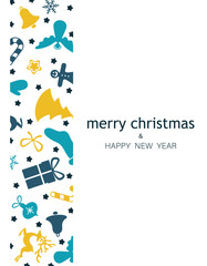 Merry Christmas poster with blue and yellow holiday pattern.