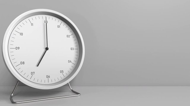 Clock measures one hour from 6:00 till 7:00. 3D animation