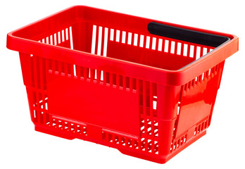 Red empty shopping basket isolated on white background