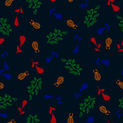 green branches with ornaments on a blue color