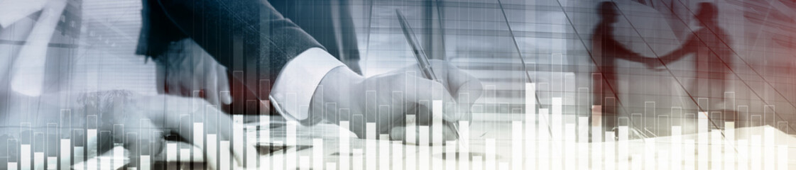 Business and finance graph on blurred background. Trading, investment and economics concept. Website header banner.