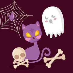 ghost with cat and icons halloween
