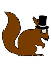 sir herr gentlemen schnurrbart monokel brille zylinder hut reich schwarz eichhörnchen nagetier süß niedlich sitzend comic cartoon design grauhörchen klein baum wald herbst nüsse clipart