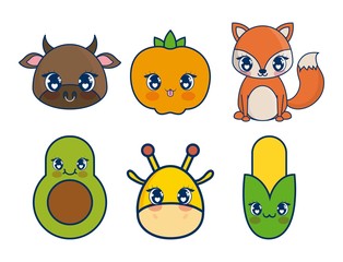 Obraz premium sweet and adorables kawaii set characters