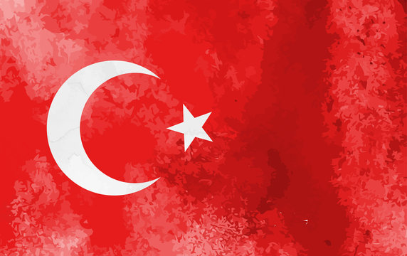 Watercolor Turkey flag background. Vector illumration eps10.