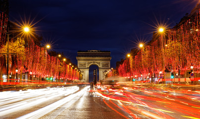 Paris, France - November 18, 2018: Xmas illuminations on Champs Elysees in Paris