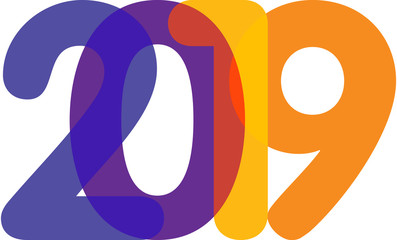 Color text 2019 on white background for Happy New Year