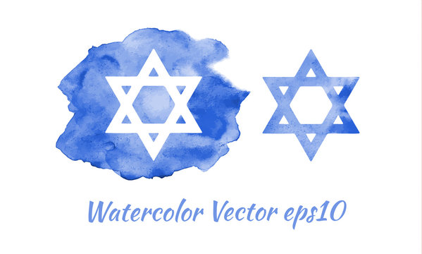 watercolor star of David, jewish symbol, emblem. vector illustration eps10