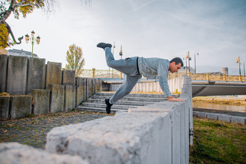 Parkour man training parkour