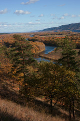View on the Volga river and Zhiguli hills. The Autumn.