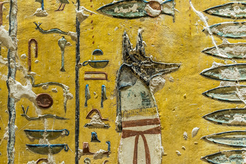 Very old fresco of the egyptian god Anubis