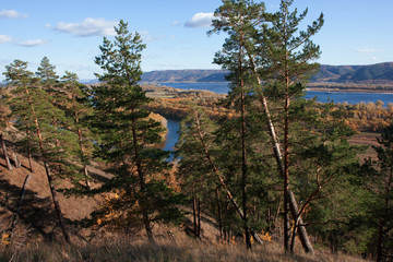 View on the Volga river and Zhiguli hills. The Autumn.