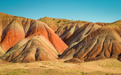 Multi-colored mountains in the vicinity of Tabriz. Unusual wonders of nature Iran