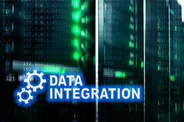 Fototapeta na wymiar Data integration information technology concept on server room background.