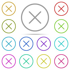 cross, delete icon in multi color. Simple outline vector of web, minimalistic set for UI and UX, website or mobile application