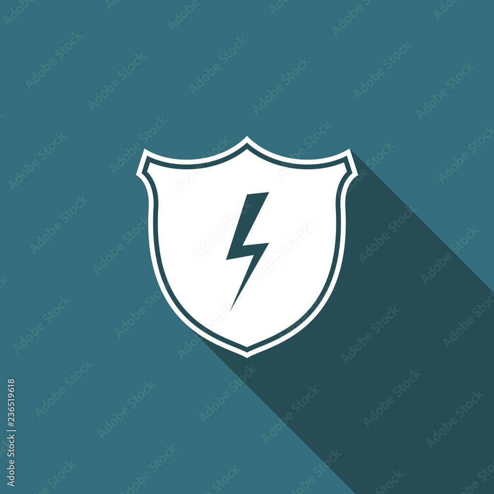 Poster secure shield with lightning icon isolated with long shadow. flat design. vector illustration