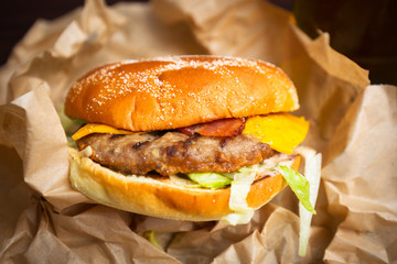 Tasty hamburger with grilled beef