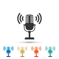 Microphone icon isolated on white background. On air radio mic microphone. Speaker sign. Set elements in colored icons. Flat design. Vector Illustration