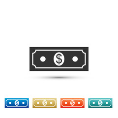 Paper money american dollars cash icon isolated on white background. Dollar banknote sign. Set elements in colored icons. Flat design. Vector Illustration