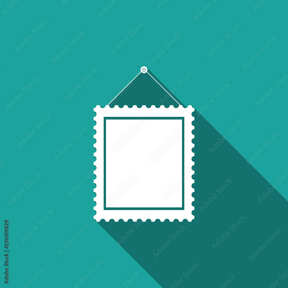 Poster rectangular picture frame hanging on the wall icon isolated with long shadow. flat design. vector il