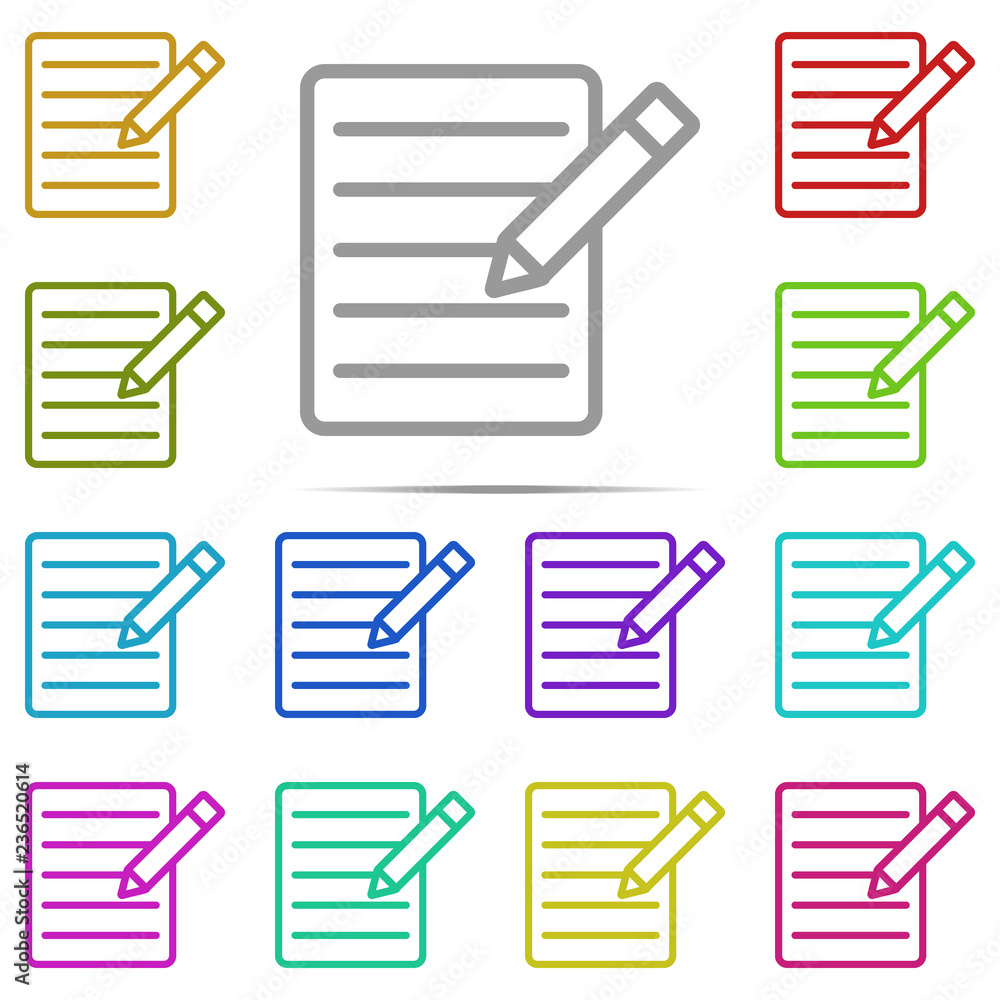 Poster the text file with pencil icon in multi color. simple outline vector of web, minimalistic set for ui