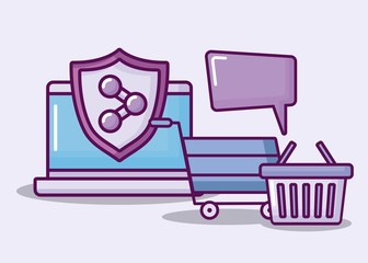 laptop computer with electronic business icons