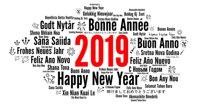 Happy New Year 2019 in different languages 