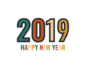 Happy new 2019 year. Greetings card. Colorful design. Vector illustration.