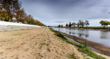 Panorama:  Banks of the Sorraia River which flows into the Tagus River, on Sorraia River, Coruche,...