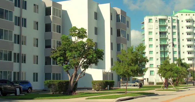 Gimbal stabilized ground motion footage of residential neighborhood condominiums