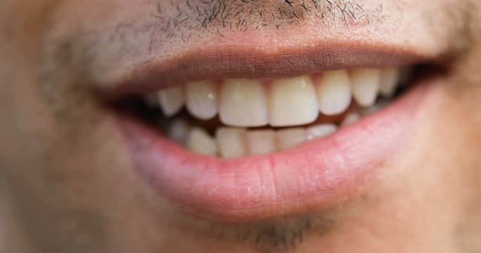 Male mouth talking to camera with a happy expression