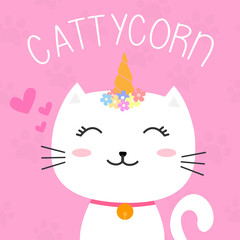 cute cattycorn or unicorn cat cartoon character design vector eps 10