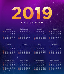 Vector of 2018 new year calendar template Design  with abstract space background and modern concept