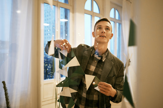 Young man in Christmas mood