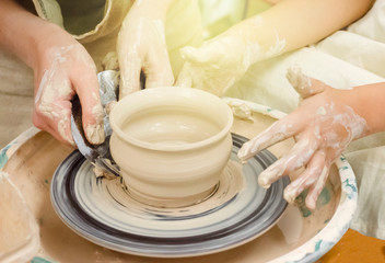 Making of pottery. handicraft. pottery training. technology for the manufacture of clay products