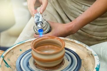 Making of pottery. handicraft. pottery training. technology for the manufacture of clay products