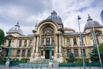 The historical building of CEC bank in downtown Bucharest, Romania