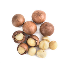 macadamia nuts on white background