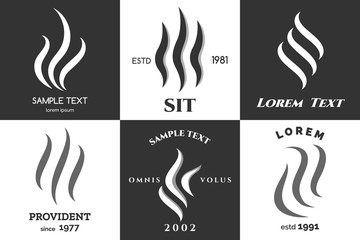 Steam logo set. Heat smell, aroma vapor or steams emblems vector illustration, steaming marks