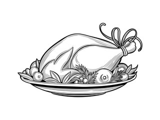 Roasted Turkey on a platter of fruit. Merry Christmas and happy New year. 