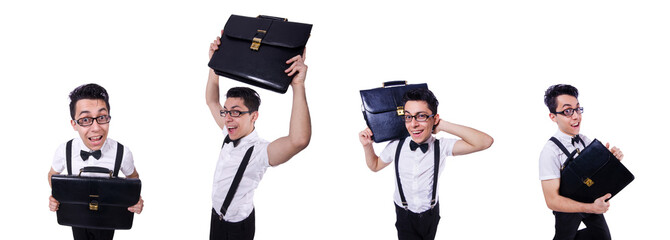 Funny businesswoman isolated on the white