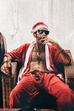 Santa sitting and smoking
