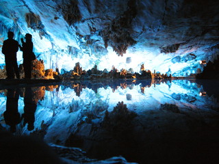 Guilin,China-December 30, 2018: The Reed Flute Cave or the Palace of Natural Arts is a landmark and tourist attraction in Guilin, Guangxi, China