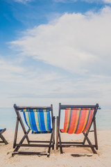colorful beach chairs on the white sand beach at koh Nang Yuan in Suratthani province Thailand