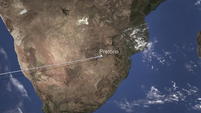 Plane Arriving To Pretoria, South Africa From West, Intro 3D Animation 