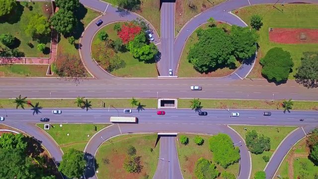 Aerial Drone Shot of the Loops, Roads and Interstates of the Traffic System of Brasilia Brazil