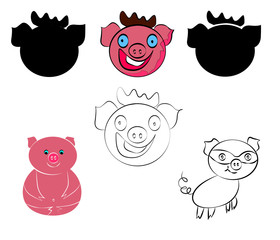 Funny happy pigs set. New Year Symbol.