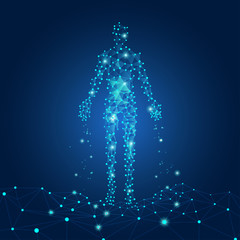 concept of cloud technology, digital man reaching futuristic connected line