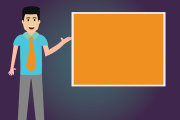Business Empty template for Layout for invitation greeting card promotion poster voucher. Man with Tie Standing Talking Presenting Blank Color Square Board Vector