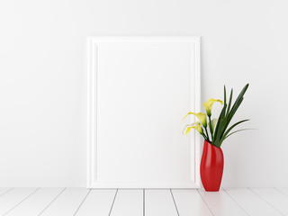 Poster Mockup with Flowers in Red Vase Decoration